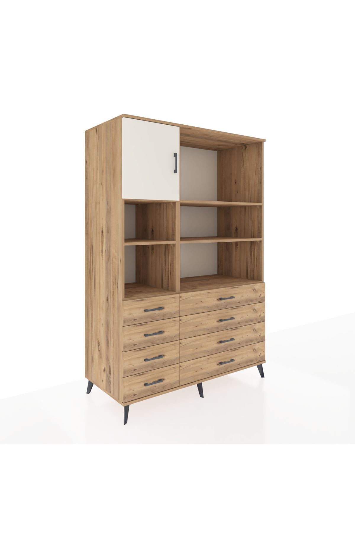 Kronos Dolap 7 Raflı 8 Çekmeceli Tek Kapaklı 132x59x195 Çam-Aytaşı/Çam