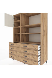 Kronos Dolap 7 Raflı 8 Çekmeceli Tek Kapaklı 132x59x195 Çam-Aytaşı/Çam