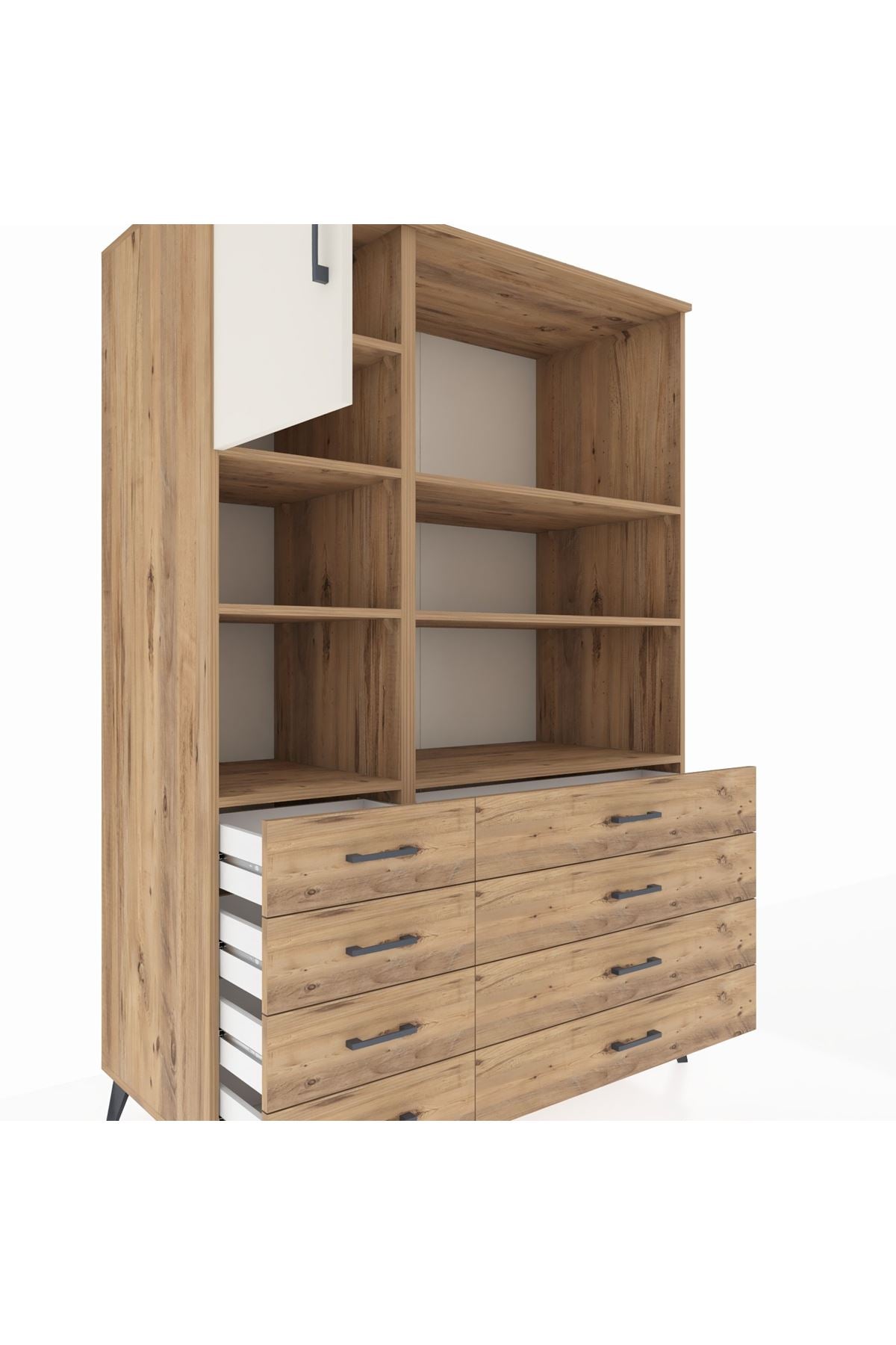 Kronos Dolap 7 Raflı 8 Çekmeceli Tek Kapaklı 132x59x195 Çam-Aytaşı/Çam