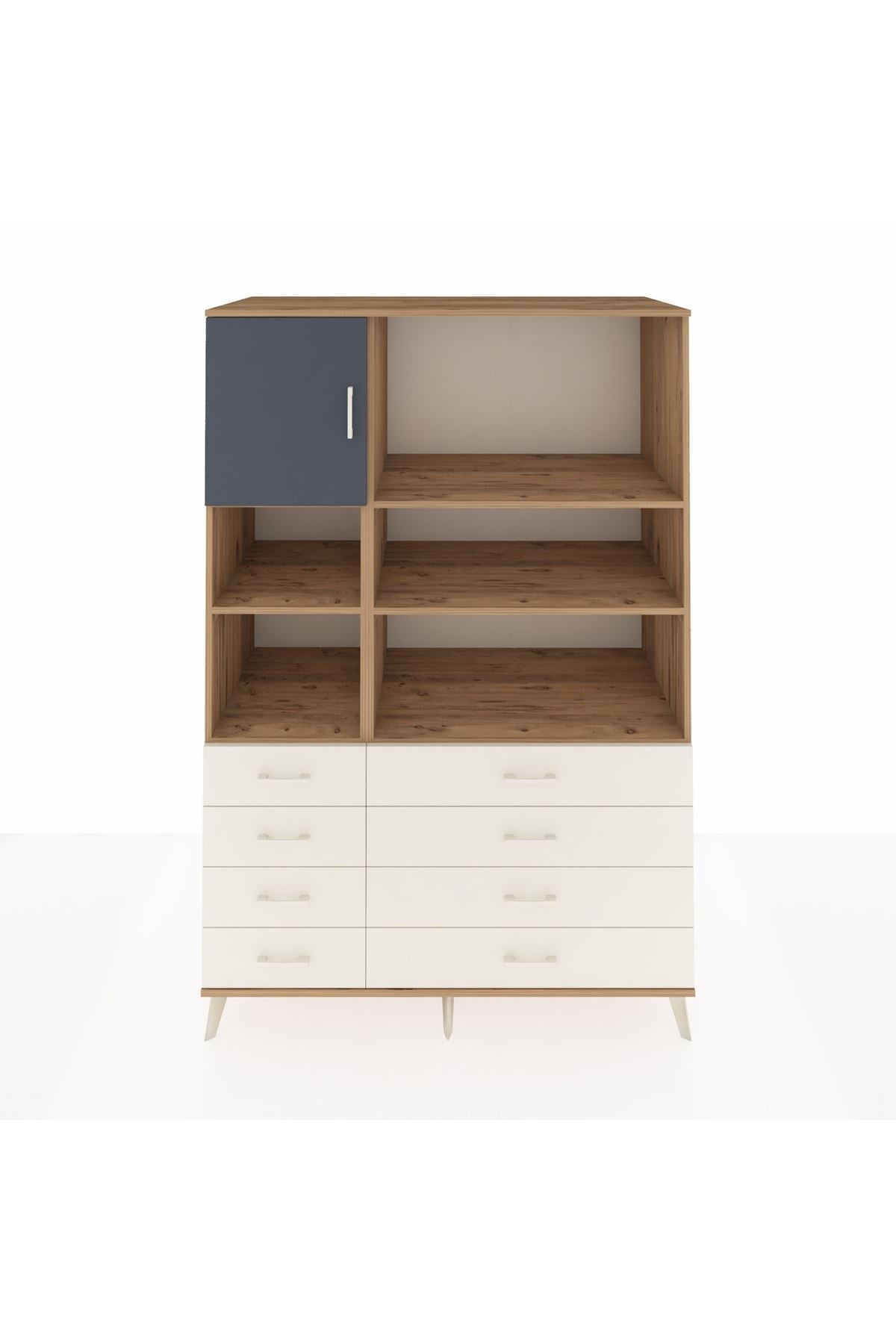 Kronos Dolap 7 Raflı 8 Çekmeceli Tek Kapaklı 132x59x195 Çam-Antrasit/Aytaşı