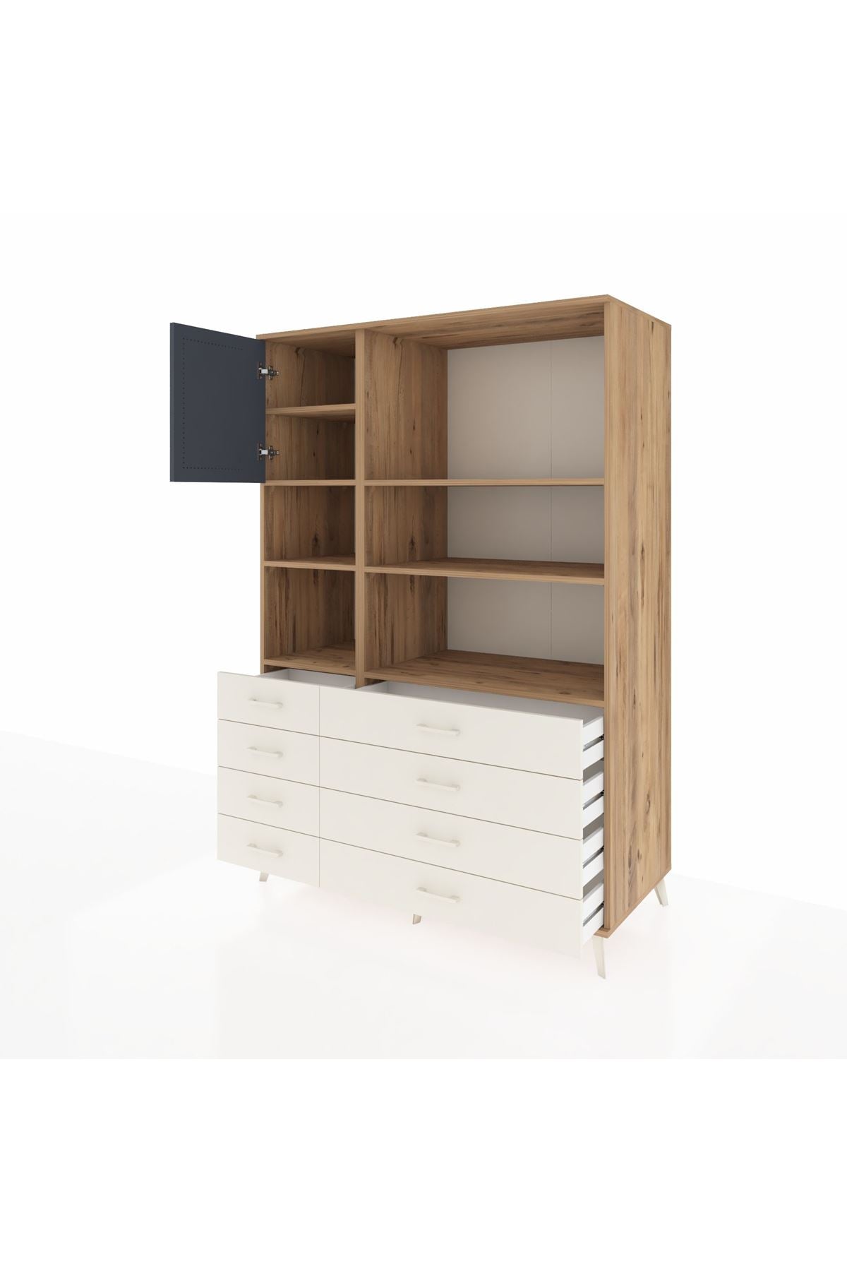 Kronos Dolap 7 Raflı 8 Çekmeceli Tek Kapaklı 132x59x195 Çam-Antrasit/Aytaşı