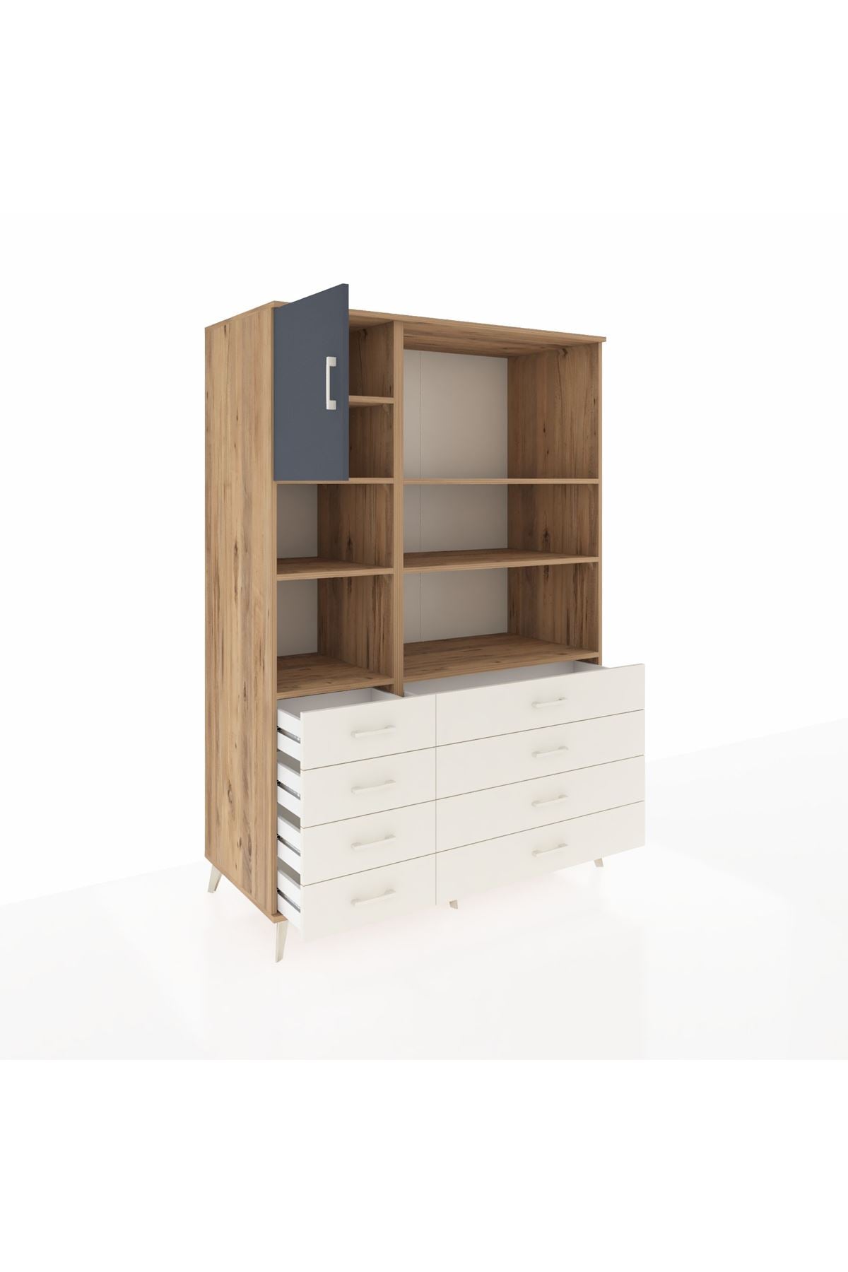 Kronos Dolap 7 Raflı 8 Çekmeceli Tek Kapaklı 132x59x195 Çam-Antrasit/Aytaşı