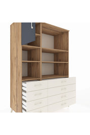 Kronos Dolap 7 Raflı 8 Çekmeceli Tek Kapaklı 132x59x195 Çam-Antrasit/Aytaşı