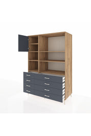 Kronos Dolap 7 Raflı 8 Çekmeceli Tek Kapaklı 132x59x195 Çam-Antrasit/Antrasit