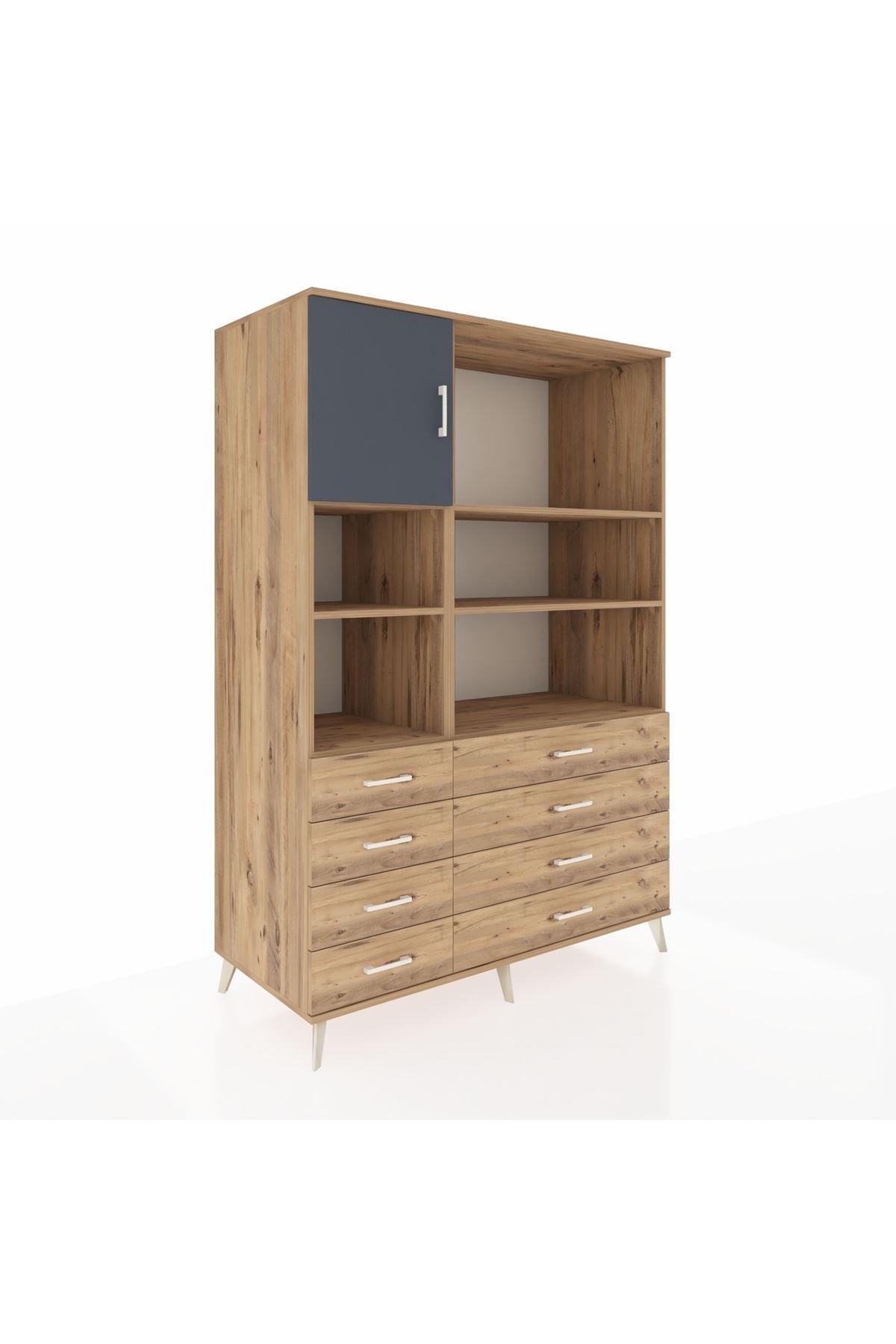 Kronos Dolap 7 Raflı 8 Çekmeceli Tek Kapaklı 132x59x195 Çam-Antrasit/Çam