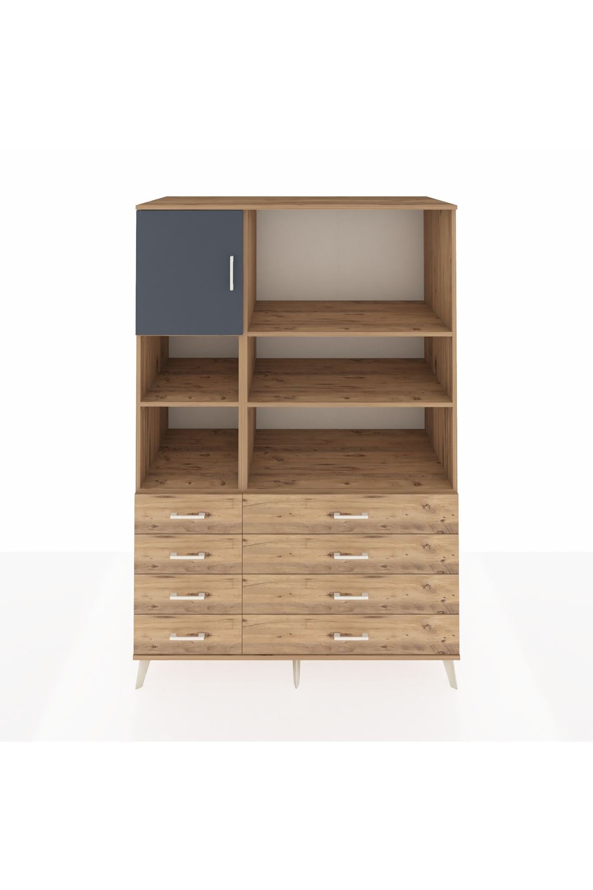 Kronos Dolap 7 Raflı 8 Çekmeceli Tek Kapaklı 132x59x195 Çam-Antrasit/Çam