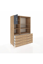 Kronos Dolap 7 Raflı 8 Çekmeceli Tek Kapaklı 132x59x195 Çam-Antrasit/Çam