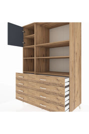 Kronos Dolap 7 Raflı 8 Çekmeceli Tek Kapaklı 132x59x195 Çam-Antrasit/Çam