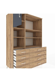 Kronos Dolap 7 Raflı 8 Çekmeceli Tek Kapaklı 132x59x195 Çam-Antrasit/Çam