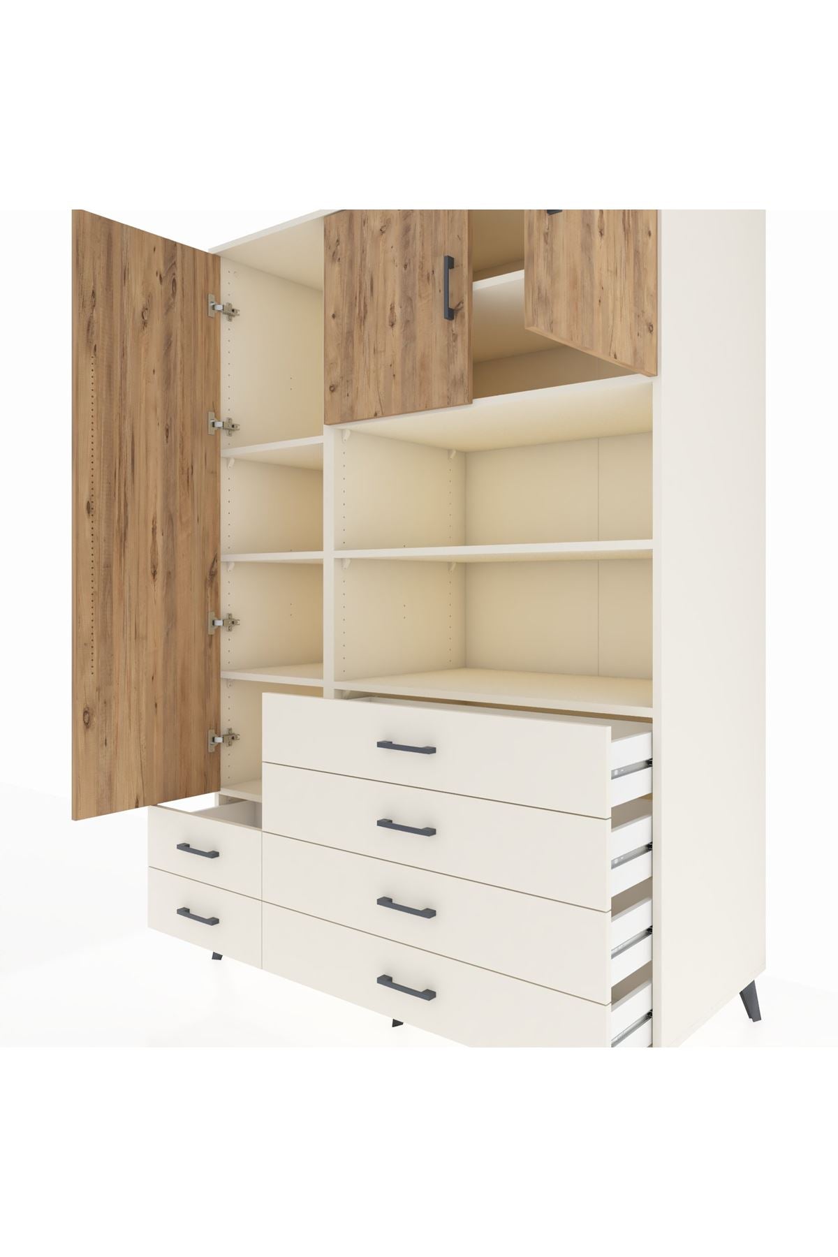 Kronos Dolap 8 Raflı 6 Çekmeceli 3 Kapaklı 132x59x195 Aytaşı-Çam/Aytaşı