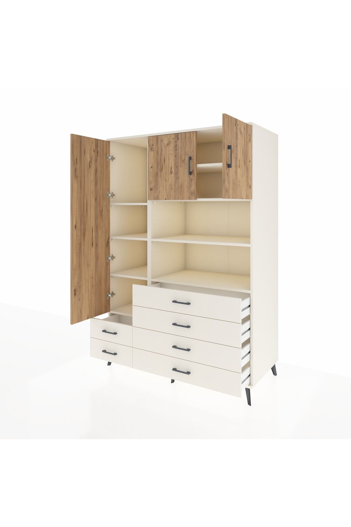 Kronos Dolap 8 Raflı 6 Çekmeceli 3 Kapaklı 132x59x195 Aytaşı-Çam/Aytaşı