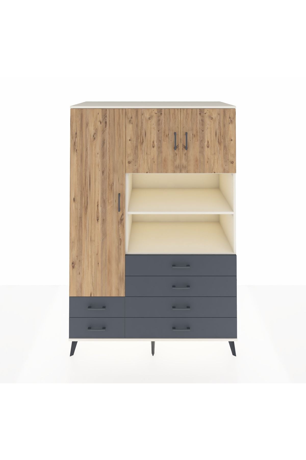 Kronos Dolap 8 Raflı 6 Çekmeceli 3 Kapaklı 132x59x195 Aytaşı-Çam/Antrasit