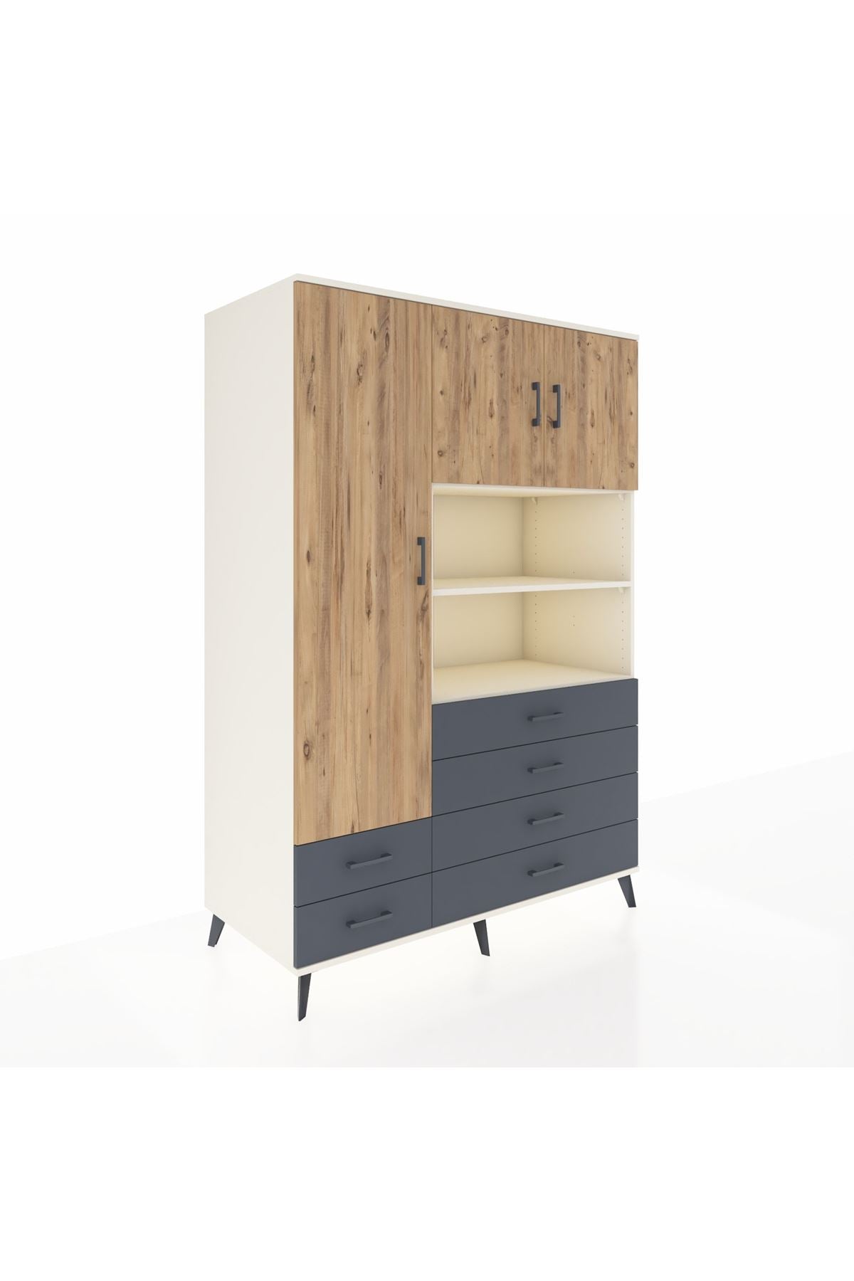 Kronos Dolap 8 Raflı 6 Çekmeceli 3 Kapaklı 132x59x195 Aytaşı-Çam/Antrasit