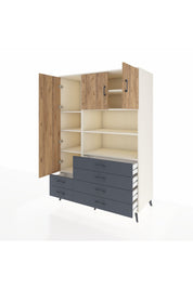 Kronos Dolap 8 Raflı 6 Çekmeceli 3 Kapaklı 132x59x195 Aytaşı-Çam/Antrasit