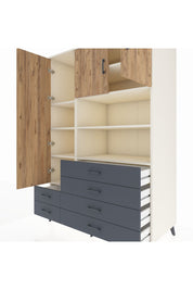 Kronos Dolap 8 Raflı 6 Çekmeceli 3 Kapaklı 132x59x195 Aytaşı-Çam/Antrasit