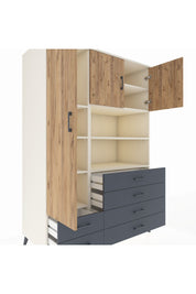 Kronos Dolap 8 Raflı 6 Çekmeceli 3 Kapaklı 132x59x195 Aytaşı-Çam/Antrasit