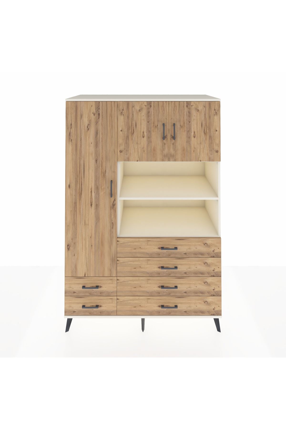 Kronos Dolap 8 Raflı 6 Çekmeceli 3 Kapaklı 132x59x195 Aytaşı-Çam/Çam