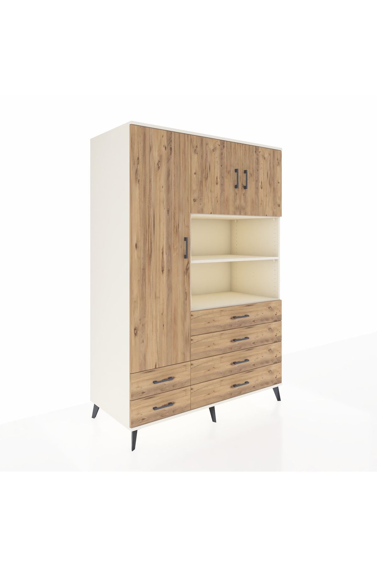 Kronos Dolap 8 Raflı 6 Çekmeceli 3 Kapaklı 132x59x195 Aytaşı-Çam/Çam