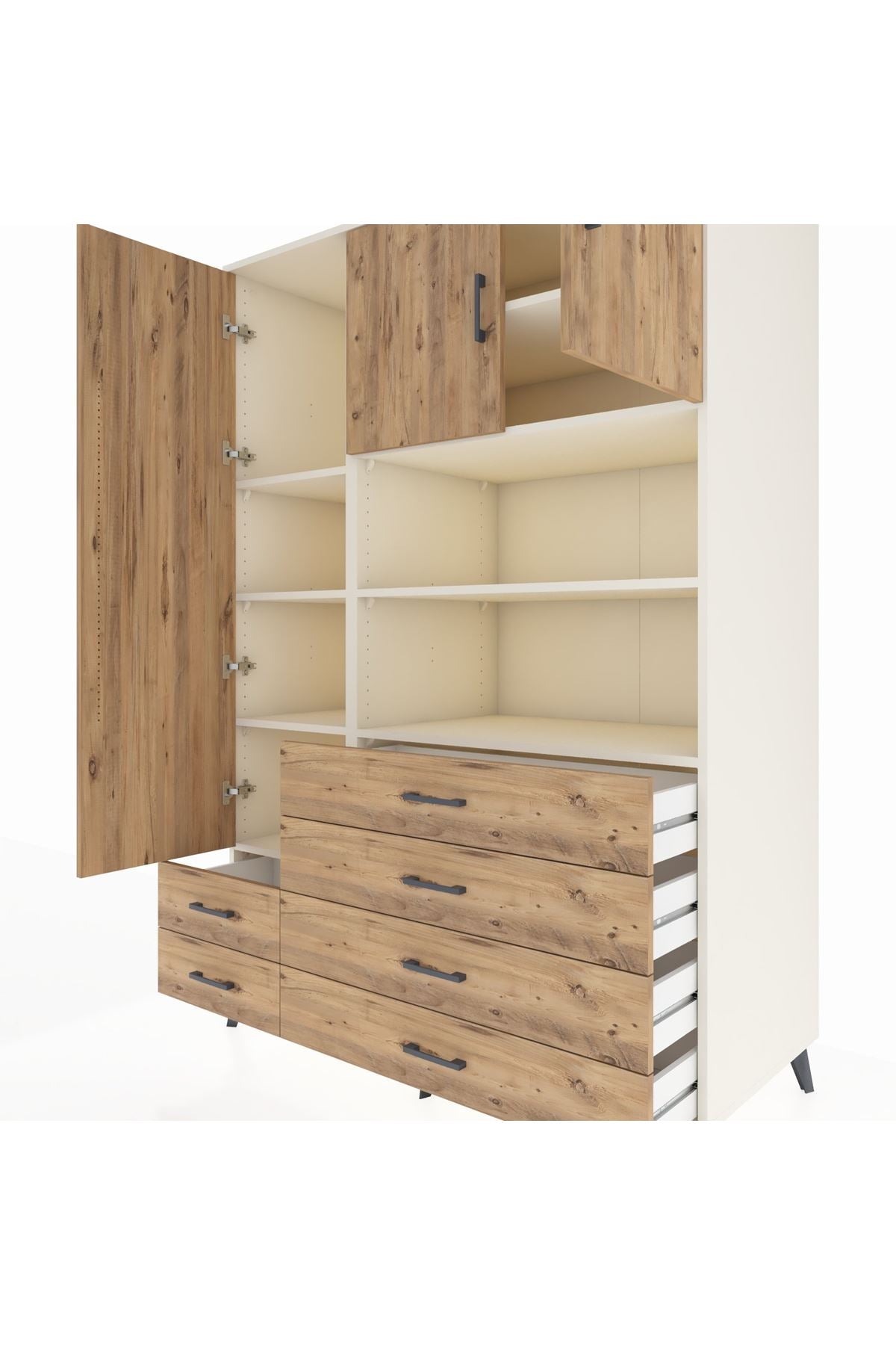 Kronos Dolap 8 Raflı 6 Çekmeceli 3 Kapaklı 132x59x195 Aytaşı-Çam/Çam