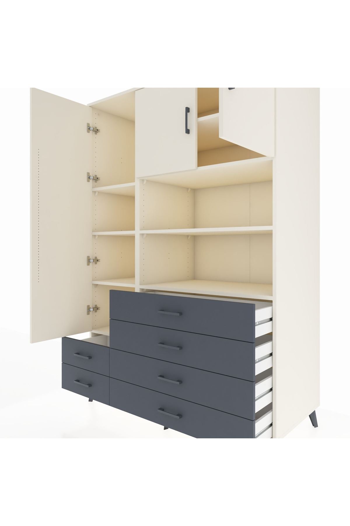 Kronos Dolap 8 Raflı 6 Çekmeceli 3 Kapaklı 132x59x195 Aytaşı-Aytaşı/Antrasit