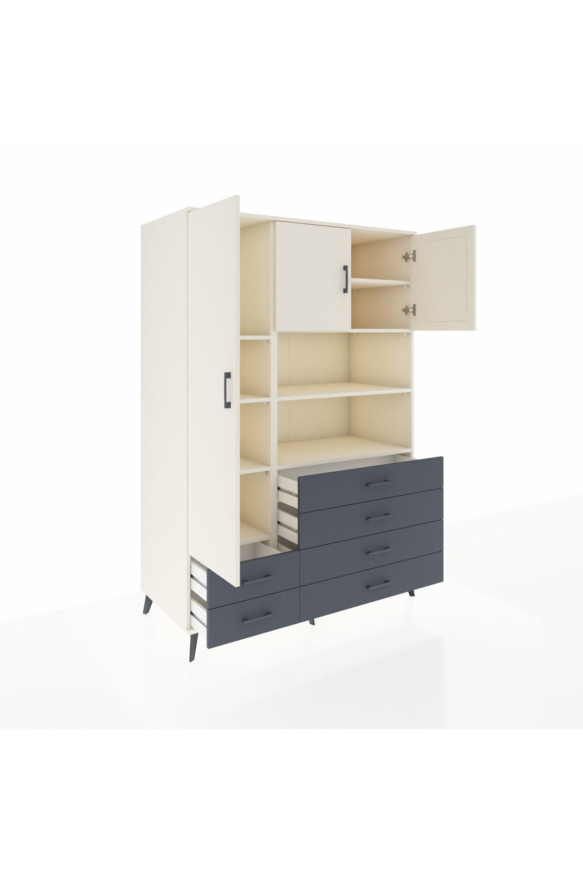 Kronos Dolap 8 Raflı 6 Çekmeceli 3 Kapaklı 132x59x195 Aytaşı-Aytaşı/Antrasit