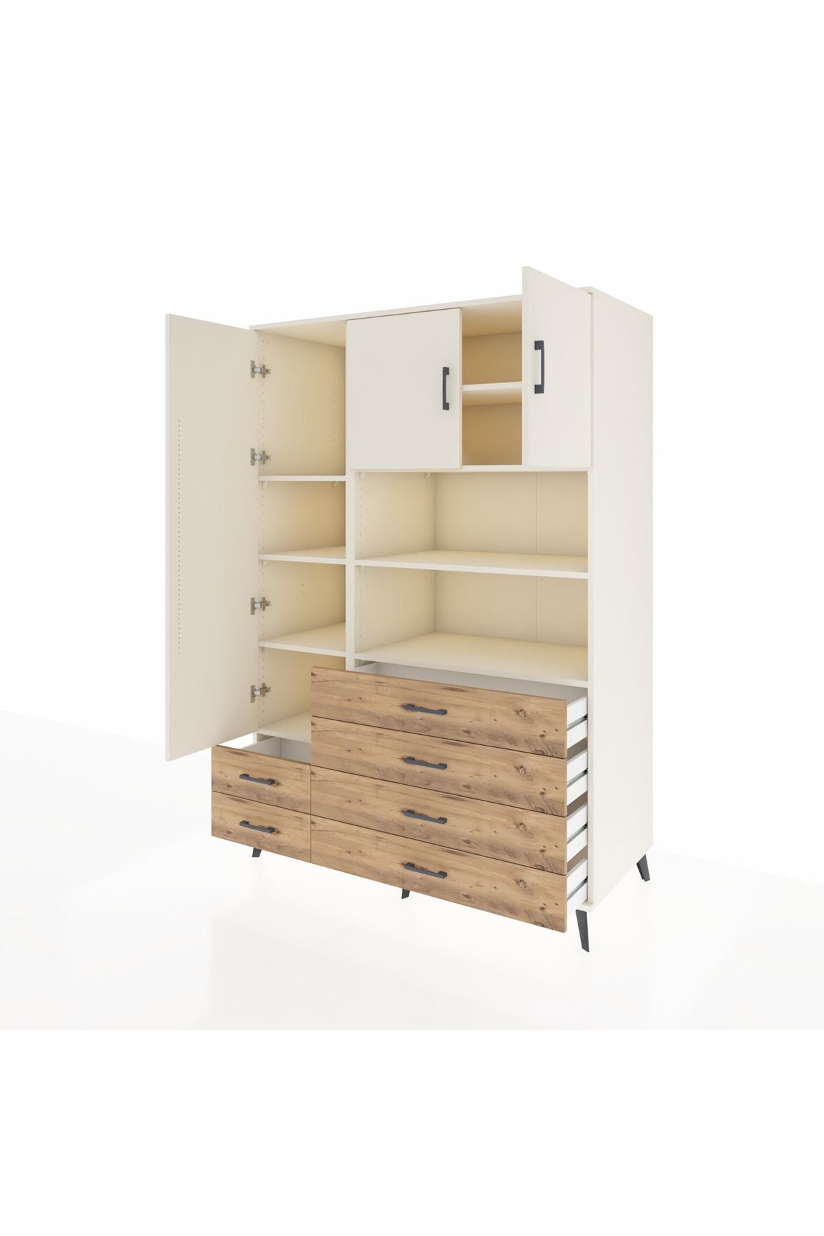 Kronos Dolap 8 Raflı 6 Çekmeceli 3 Kapaklı 132x59x195 Aytaşı-Aytaşı/Çam