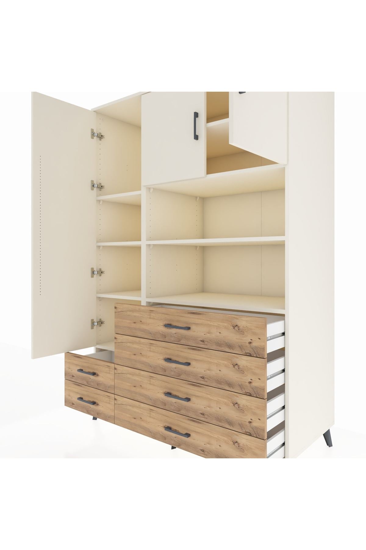 Kronos Dolap 8 Raflı 6 Çekmeceli 3 Kapaklı 132x59x195 Aytaşı-Aytaşı/Çam