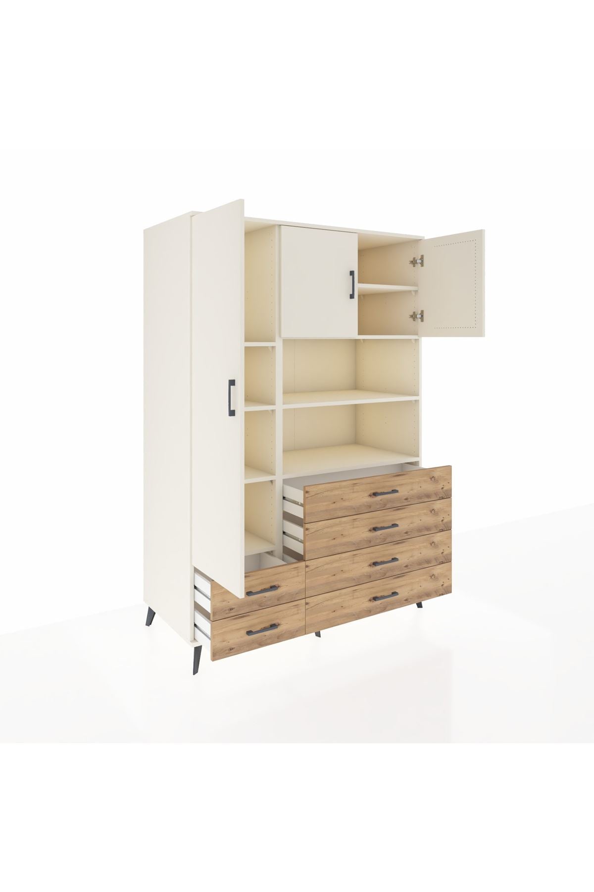 Kronos Dolap 8 Raflı 6 Çekmeceli 3 Kapaklı 132x59x195 Aytaşı-Aytaşı/Çam