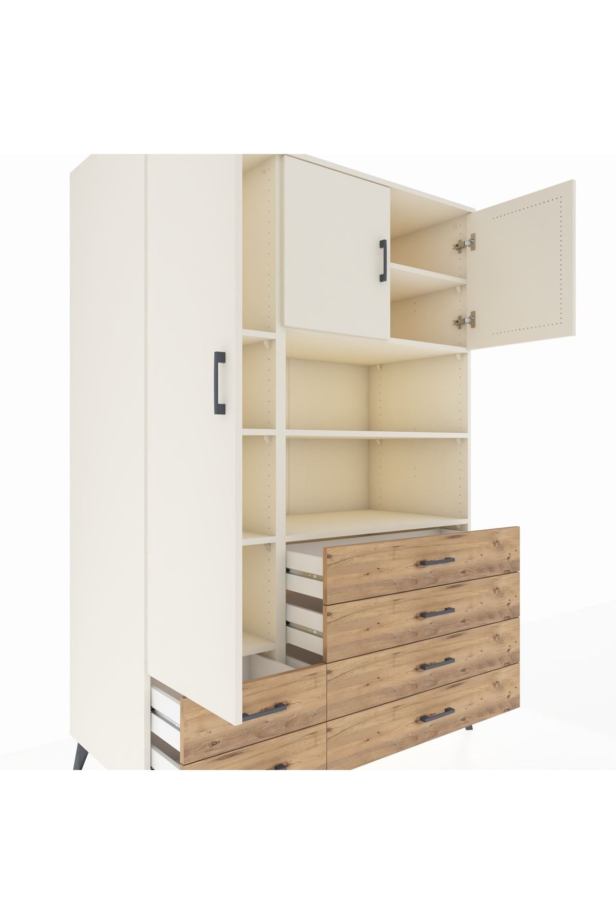 Kronos Dolap 8 Raflı 6 Çekmeceli 3 Kapaklı 132x59x195 Aytaşı-Aytaşı/Çam