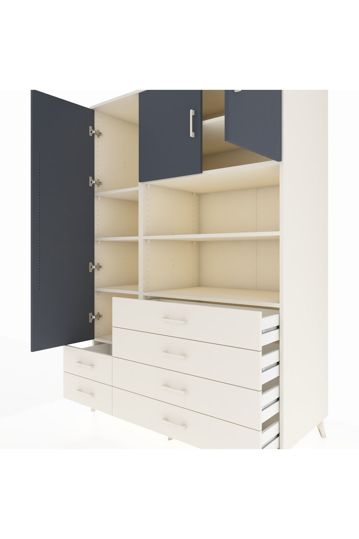 Kronos Dolap 8 Raflı 6 Çekmeceli 3 Kapaklı 132x59x195 Aytaşı-Antrasit/Aytaşı