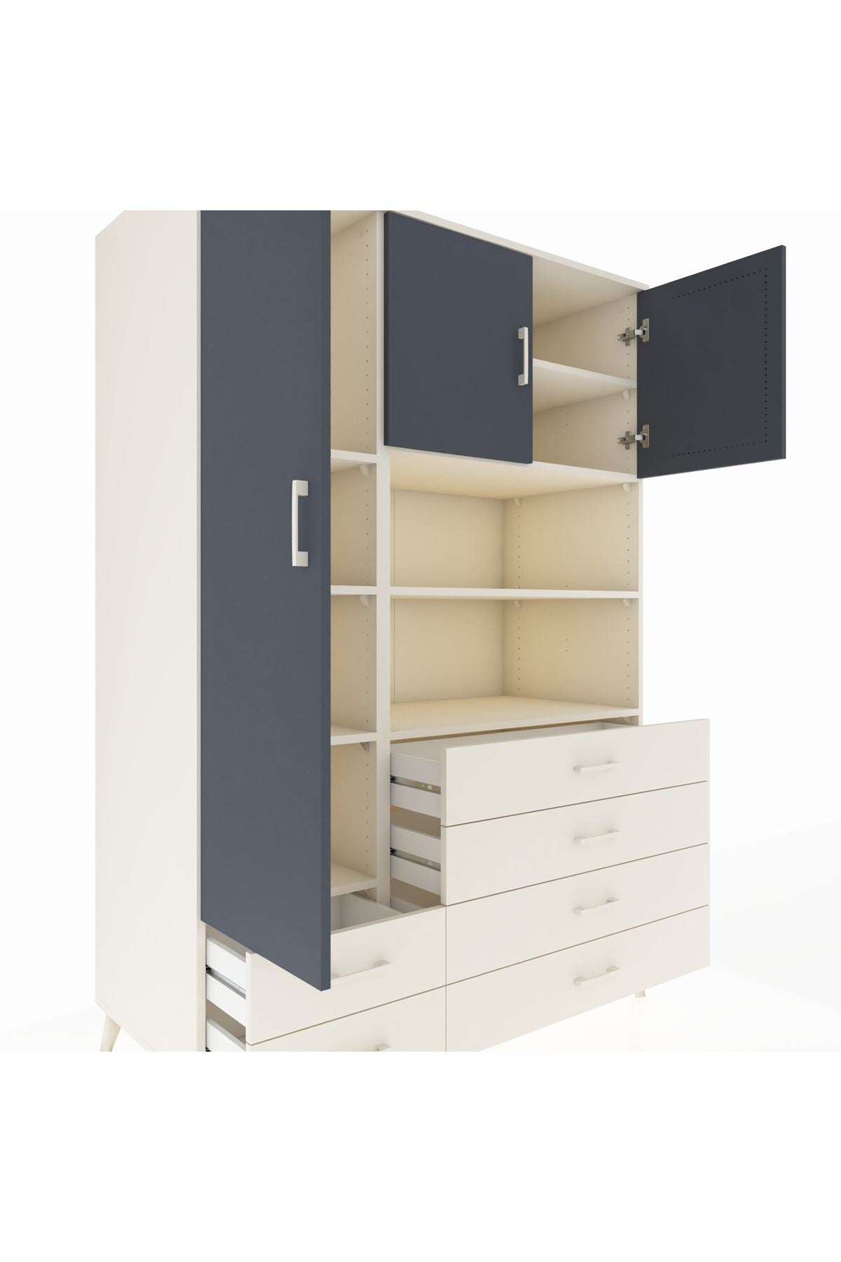 Kronos Dolap 8 Raflı 6 Çekmeceli 3 Kapaklı 132x59x195 Aytaşı-Antrasit/Aytaşı