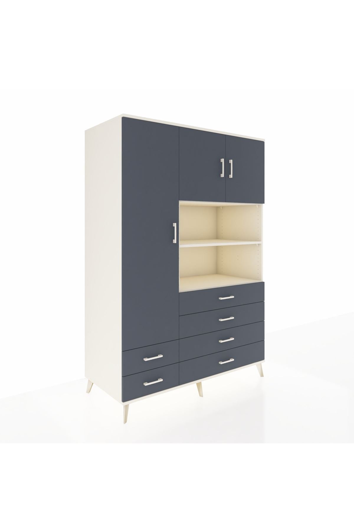 Kronos Dolap 8 Raflı 6 Çekmeceli 3 Kapaklı 132x59x195 Aytaşı-Antrasit/Antrasit