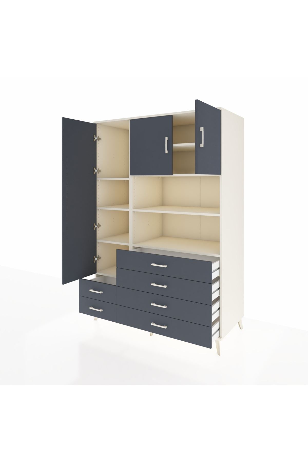 Kronos Dolap 8 Raflı 6 Çekmeceli 3 Kapaklı 132x59x195 Aytaşı-Antrasit/Antrasit