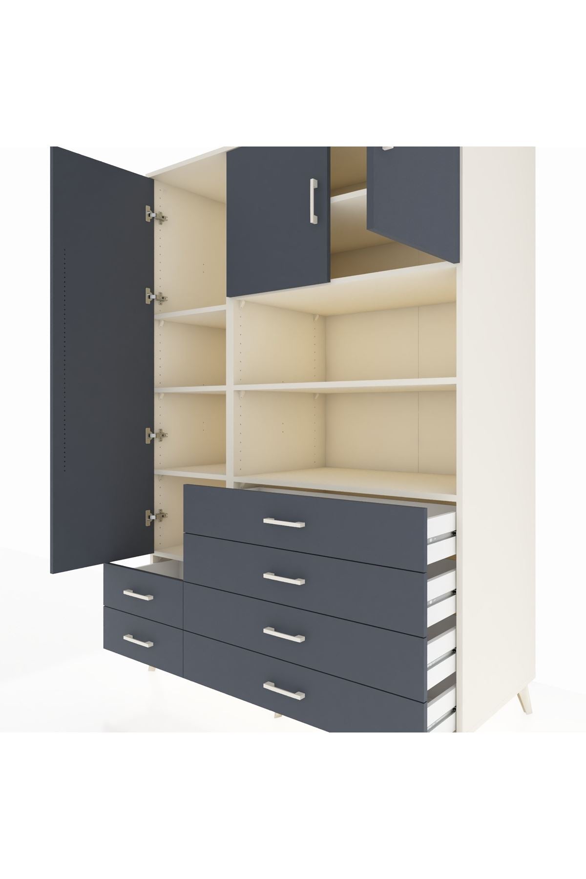 Kronos Dolap 8 Raflı 6 Çekmeceli 3 Kapaklı 132x59x195 Aytaşı-Antrasit/Antrasit