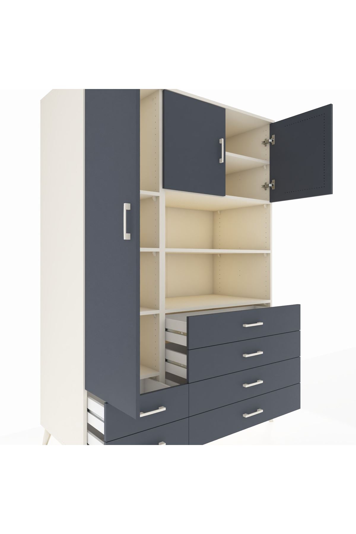 Kronos Dolap 8 Raflı 6 Çekmeceli 3 Kapaklı 132x59x195 Aytaşı-Antrasit/Antrasit