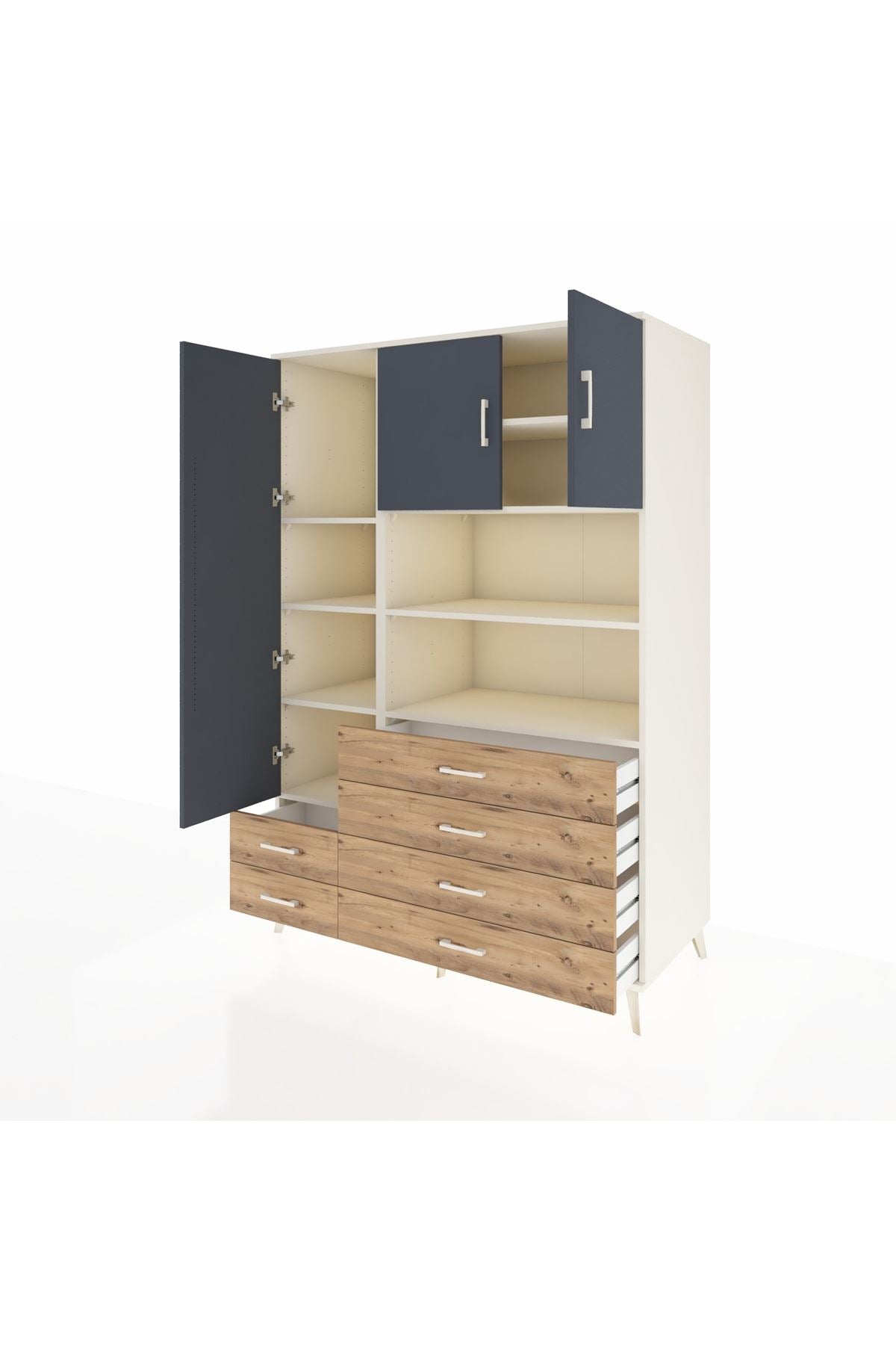 Kronos Dolap 8 Raflı 6 Çekmeceli 3 Kapaklı 132x59x195 Aytaşı-Antrasit/Çam