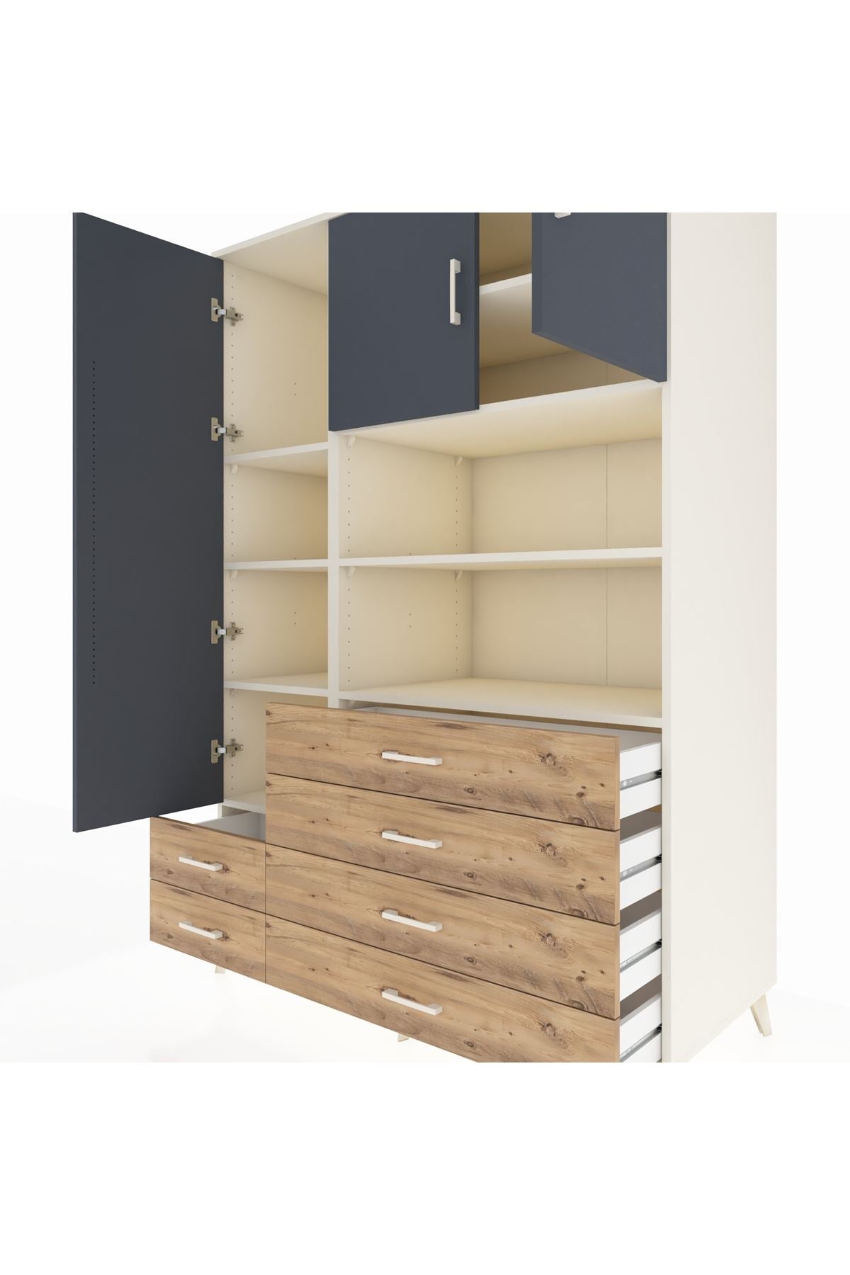 Kronos Dolap 8 Raflı 6 Çekmeceli 3 Kapaklı 132x59x195 Aytaşı-Antrasit/Çam