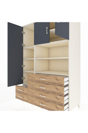 Kronos Dolap 8 Raflı 6 Çekmeceli 3 Kapaklı 132x59x195 Aytaşı-Antrasit/Çam