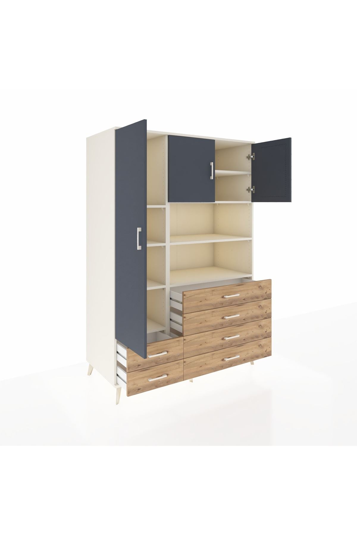 Kronos Dolap 8 Raflı 6 Çekmeceli 3 Kapaklı 132x59x195 Aytaşı-Antrasit/Çam