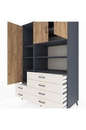 Kronos Dolap 8 Raflı 6 Çekmeceli 3 Kapaklı 132x59x195 Antrasit-Çam/Aytaşı