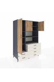 Kronos Dolap 8 Raflı 6 Çekmeceli 3 Kapaklı 132x59x195 Antrasit-Çam/Aytaşı
