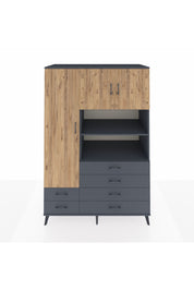 Kronos Dolap 8 Raflı 6 Çekmeceli 3 Kapaklı 132x59x195 Antrasit-Çam/Antrasit