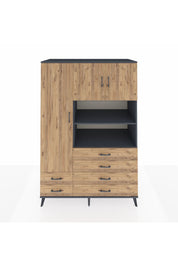 Kronos Dolap 8 Raflı 6 Çekmeceli 3 Kapaklı 132x59x195 Antrasit-Çam/Çam