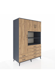 Kronos Dolap 8 Raflı 6 Çekmeceli 3 Kapaklı 132x59x195 Antrasit-Çam/Çam