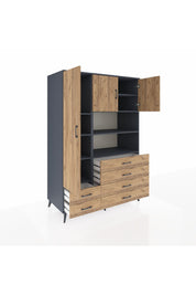 Kronos Dolap 8 Raflı 6 Çekmeceli 3 Kapaklı 132x59x195 Antrasit-Çam/Çam