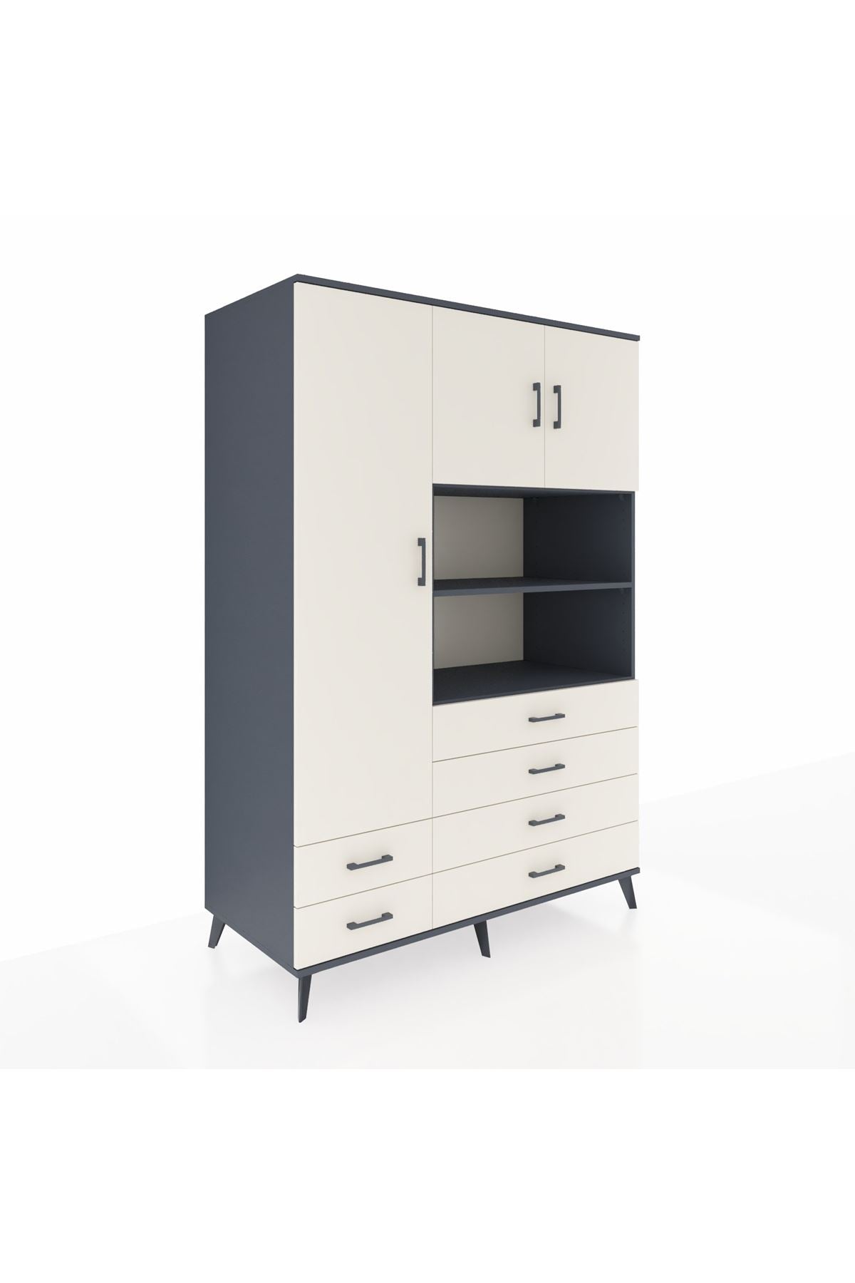 Kronos Dolap 8 Raflı 6 Çekmeceli 3 Kapaklı 132x59x195 Antrasit-Aytaşı/Aytaşı