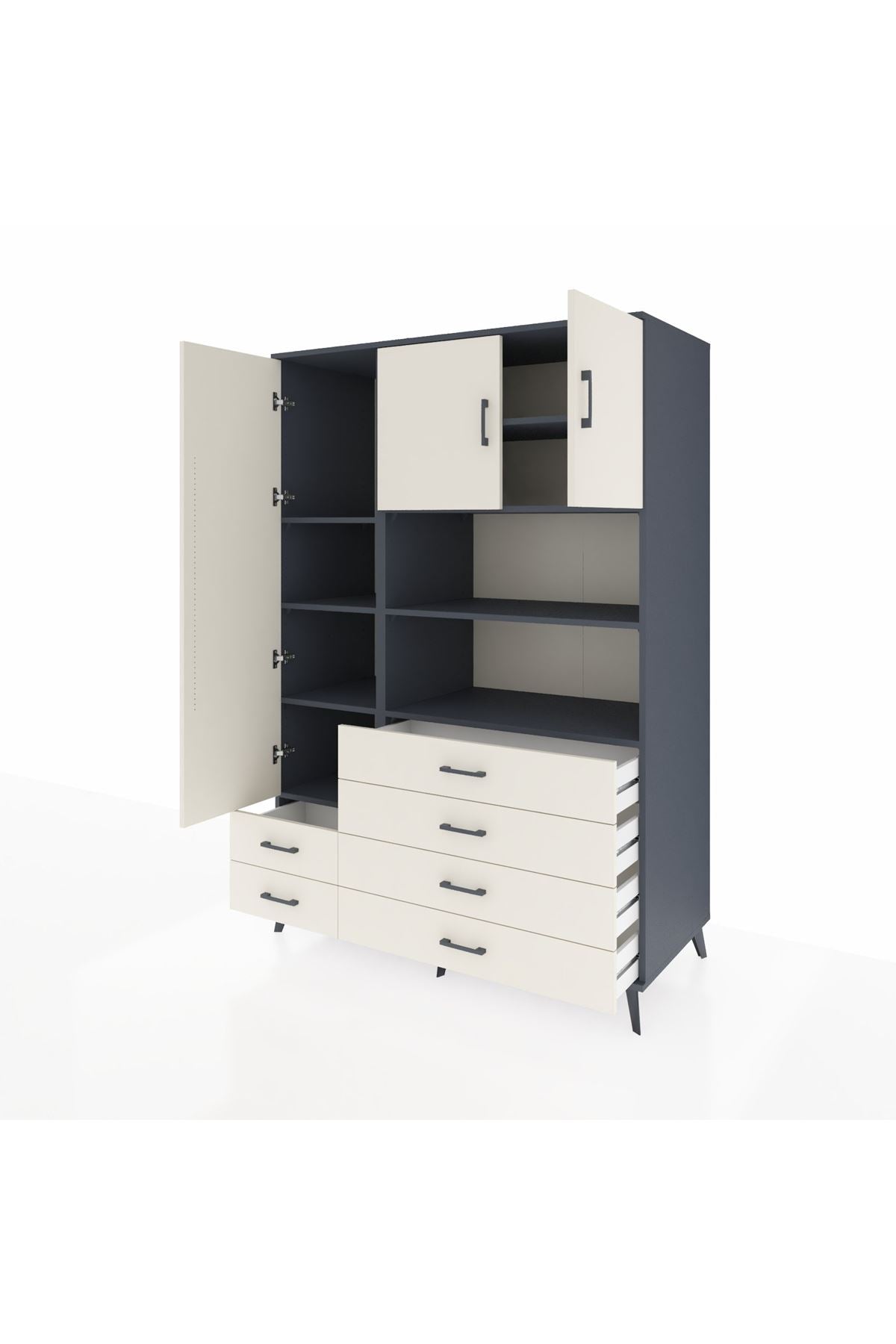 Kronos Dolap 8 Raflı 6 Çekmeceli 3 Kapaklı 132x59x195 Antrasit-Aytaşı/Aytaşı