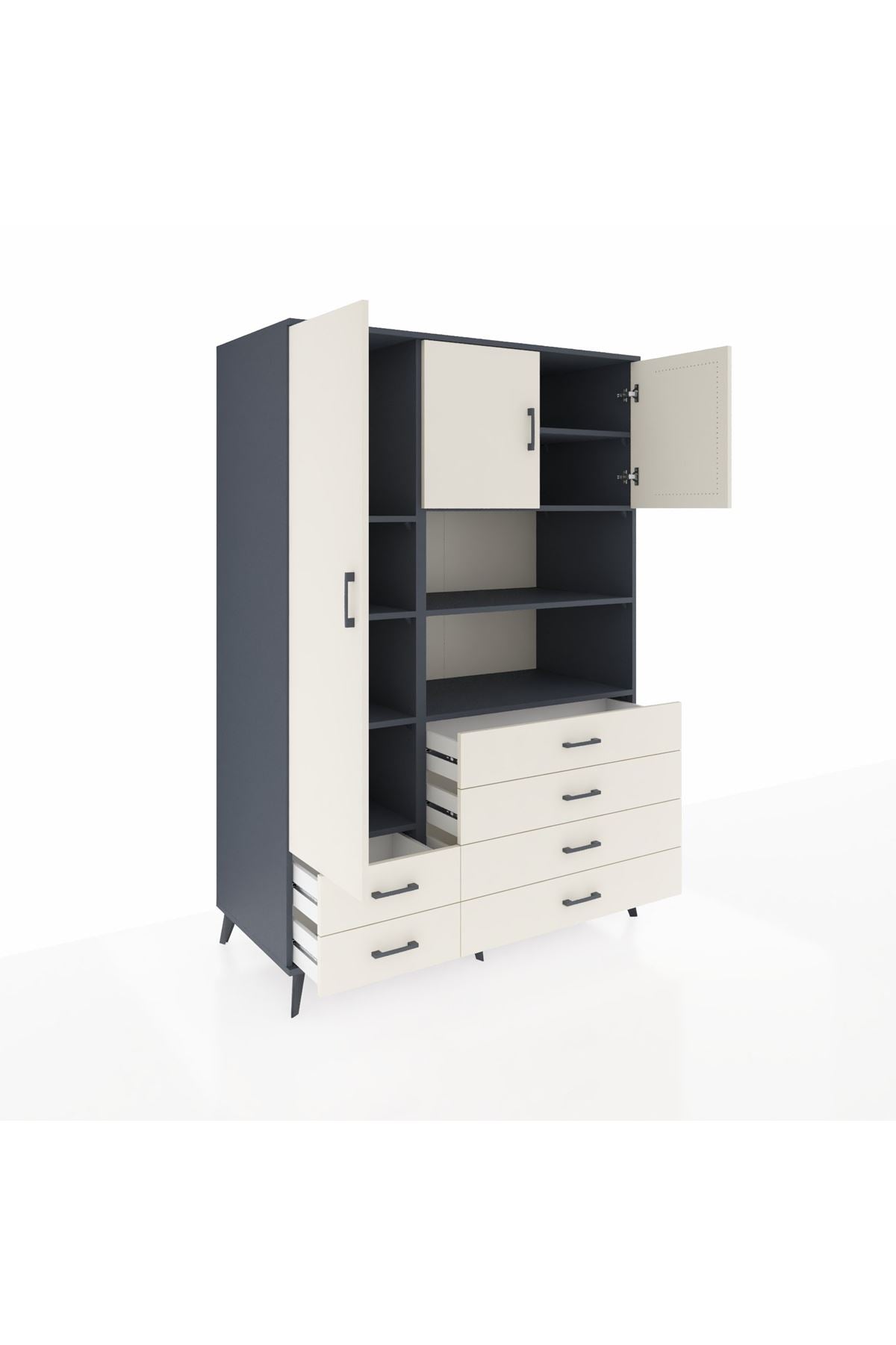 Kronos Dolap 8 Raflı 6 Çekmeceli 3 Kapaklı 132x59x195 Antrasit-Aytaşı/Aytaşı