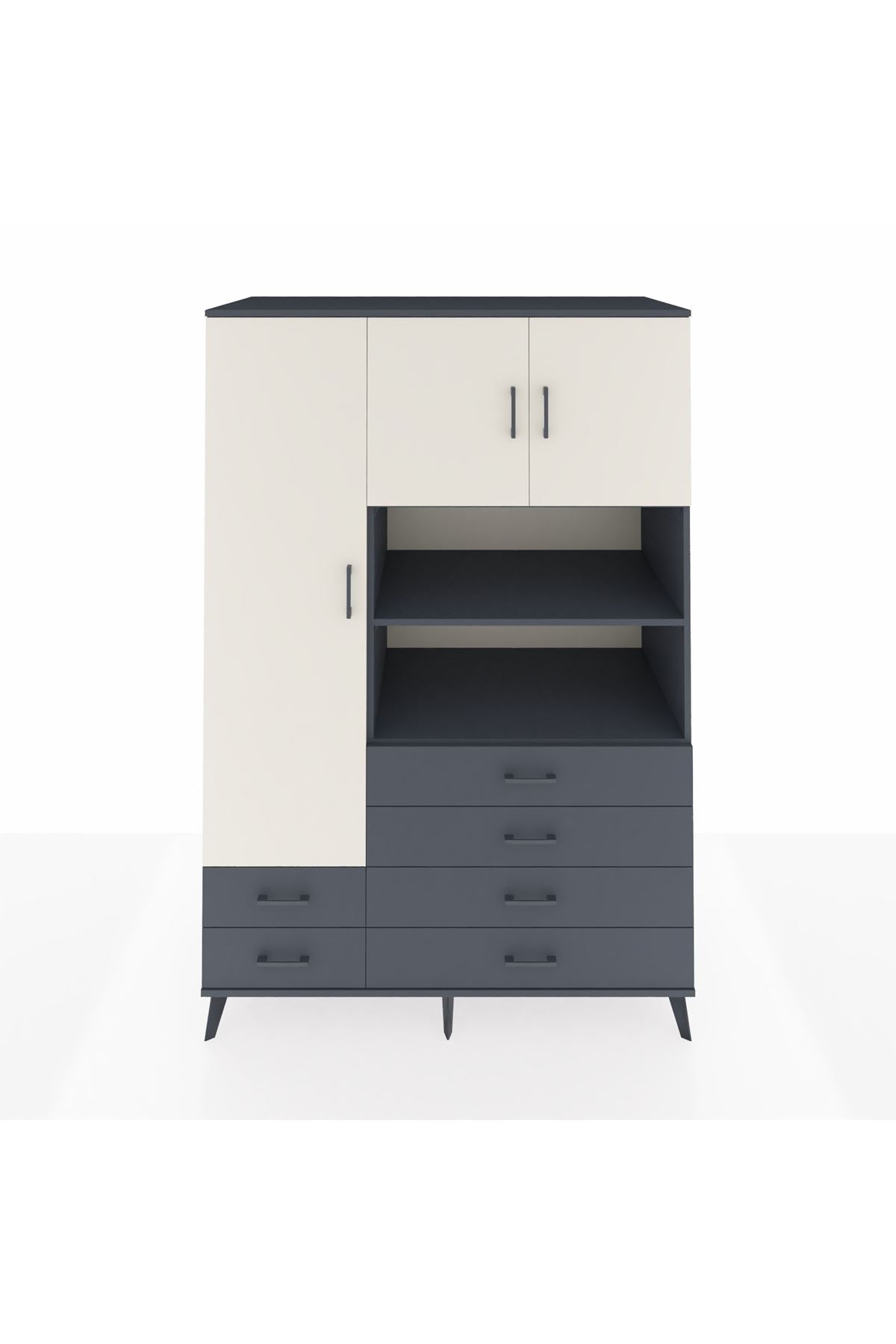 Kronos Dolap 8 Raflı 6 Çekmeceli 3 Kapaklı 132x59x195 Antrasit-Aytaşı/Antrasit