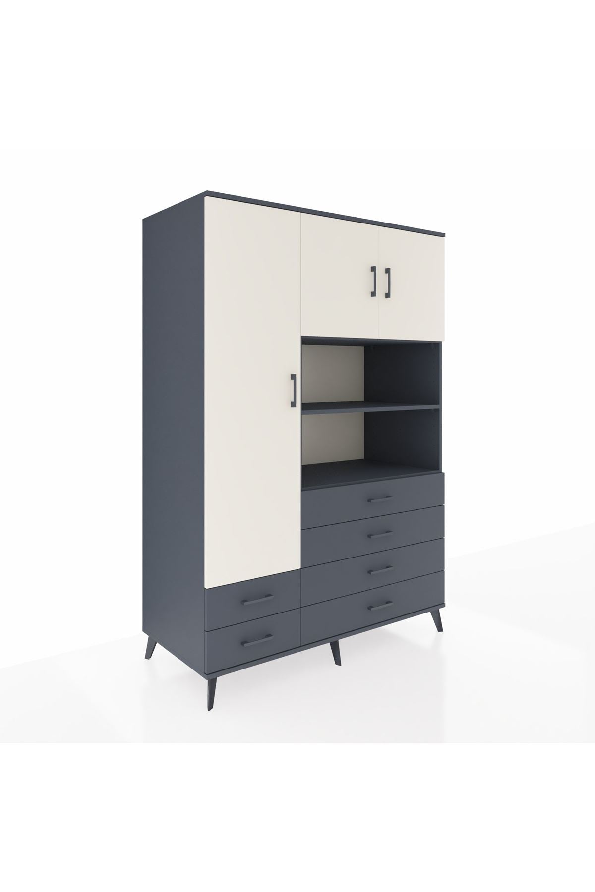 Kronos Dolap 8 Raflı 6 Çekmeceli 3 Kapaklı 132x59x195 Antrasit-Aytaşı/Antrasit